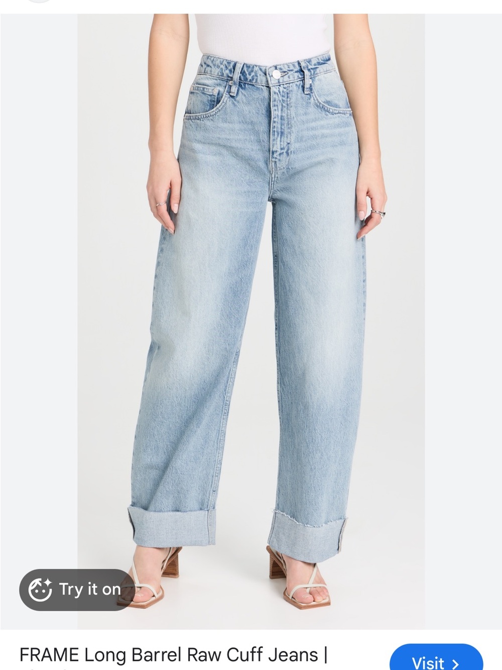 Frame Long Barrel Raw Cuff Jeans - Denim Light Blue